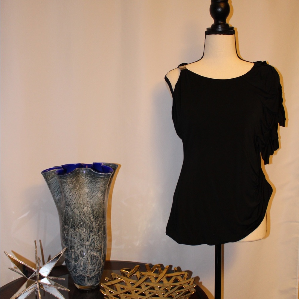 Karen Millen black ruffled blouse.